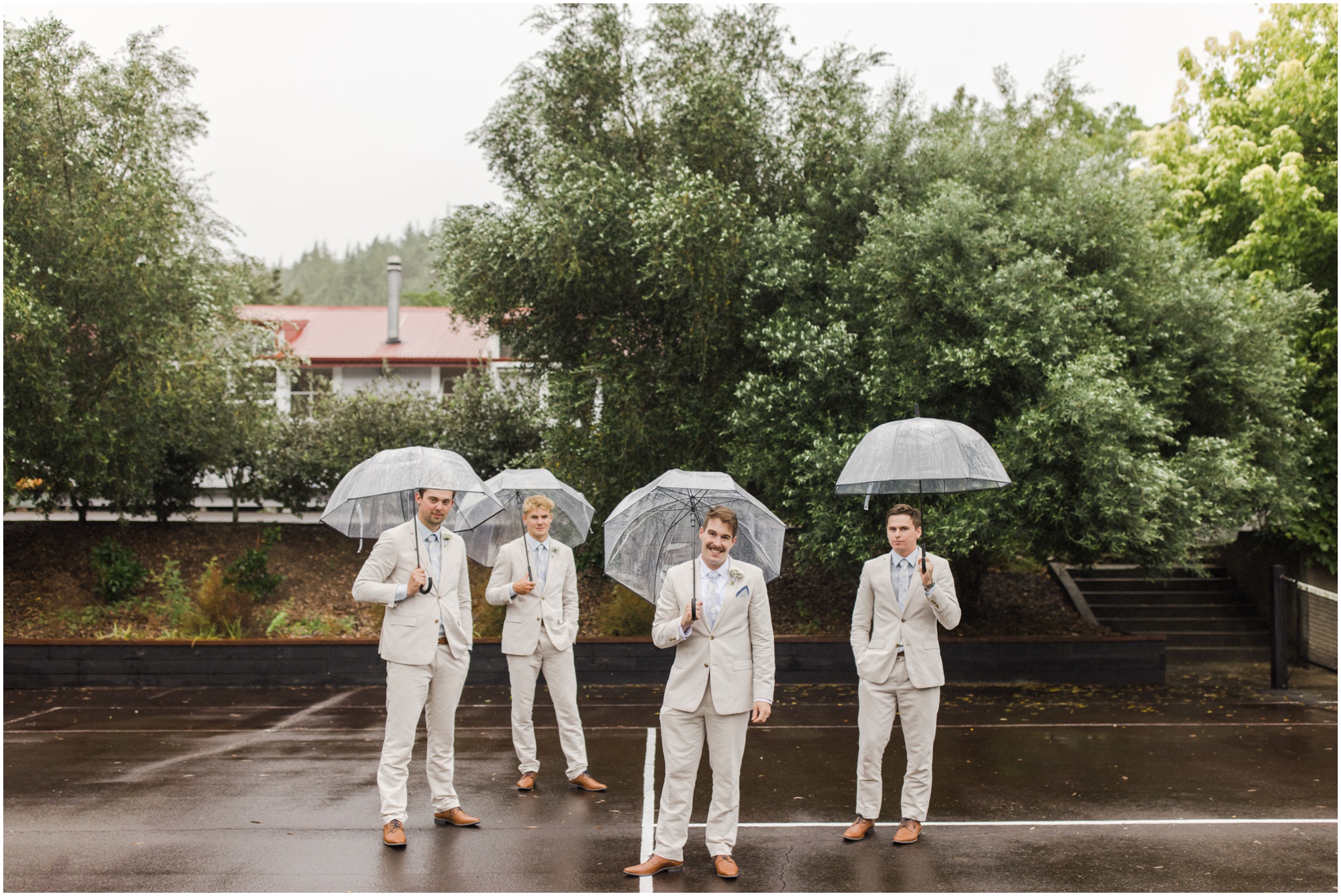 groomsmen rainy wedding